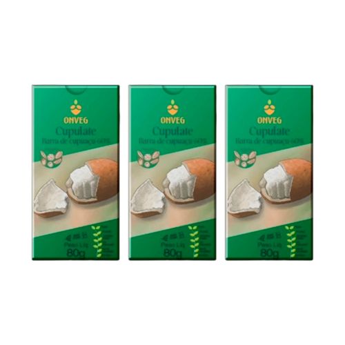 Kit 3X: Cupulate 60% Cupuaçu com Açúcar Demerara Onveg 80g