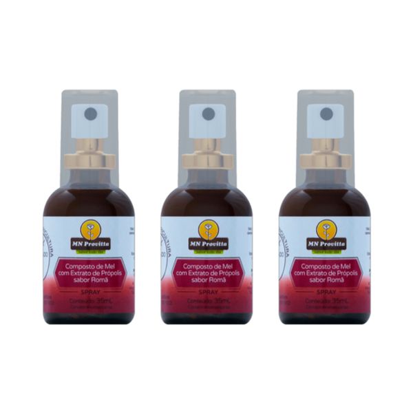 Kit 3X: Composto de Mel e Extrato de Própolis Sabor Romã Spray MN Provitta 35ml