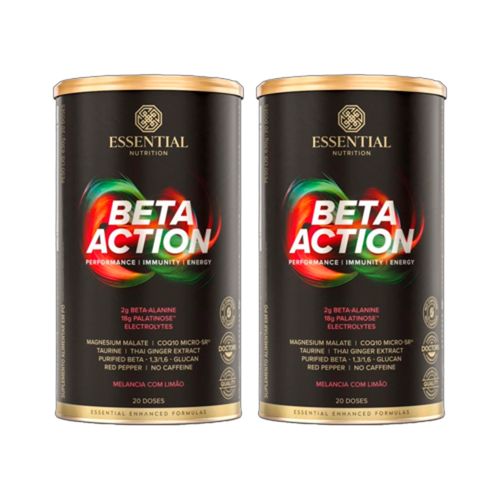 Kit 2X: Pré Treino Beta Action Melancia com Limão Essential Nutrition 630g Kit 2X: Pré Treino Beta Action Melancia com Limão Essential Nutrition 630g