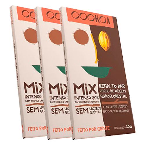 Kit 3X: Chocolate Mix Intenso 80% e Branco Cremoso Vegano Cookoa 80g Kit 3X: Chocolate Mix Intenso 80% e Branco Cremoso Vegano Cookoa 80g