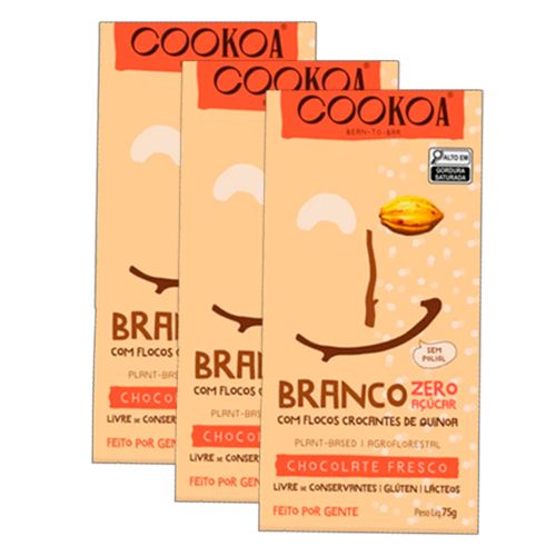 Kit 3X: Chocolate Branco Crocante Zero Açúcar Vegano Cookoa 75g Kit 3X: Chocolate Branco Crocante Zero Açúcar Vegano Cookoa 75g