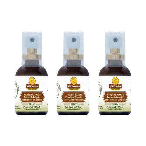 Kit 3X: Composto de Mel e Extrato de Própolis Sabor Limão e Gengibre Spray MN Provitta 35ml