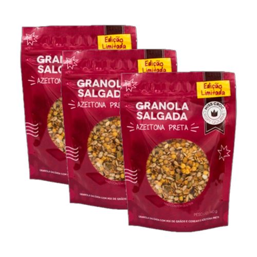 Kit 3X: Granola Salgada Azeitona Preta Sem Glúten Miss Croc 140g