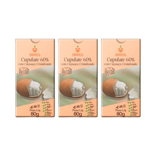 Kit 3X: Cupulate 60% com Cupuaçu Cristalizado Onveg 80g