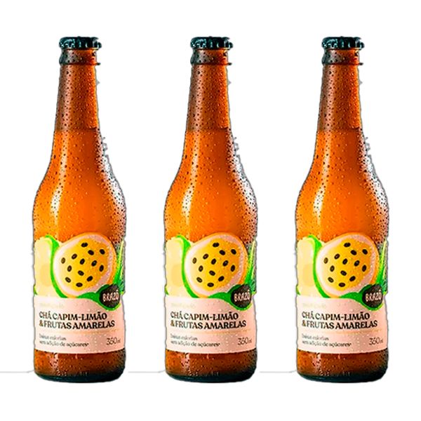 Kit 3X: Chá de Capim Limão com Frutas Amarelas Gaseificado Brazô 350ml