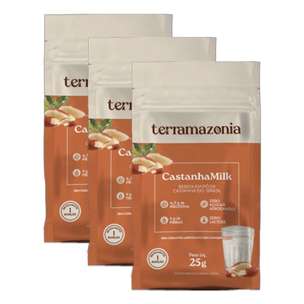 Kit 3X: Bebida Vegetal de Castanha do Pará em Pó Castanha Milk Sachê Terramazônia 25g