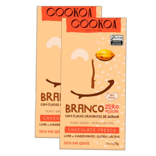 Kit 2X: Chocolate Branco Crocante Zero Açúcar Vegano Cookoa 75g Kit 2X: Chocolate Branco Crocante Zero Açúcar Vegano Cookoa 75g