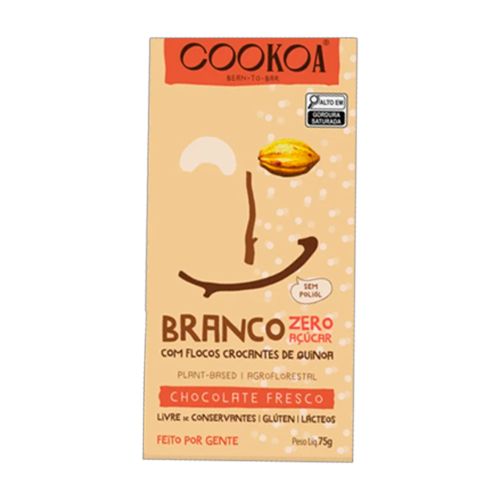 Chocolate Branco Crocante Zero Açúcar Vegano Cookoa 75g Chocolate Branco Crocante Zero Açúcar Vegano Cookoa 75g