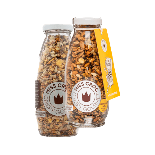 Kit 2 Granolas Crisp Garrafa Miss Croc: Lemon Pepper, Mostarda e Mel Kit 2 Granolas Crisp Garrafa Miss Croc: Lemon Pepper, Mostarda e Mel