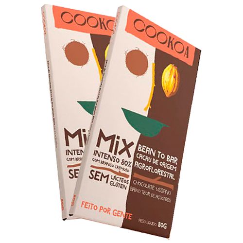 Kit 2X: Chocolate Mix Intenso 80% e Branco Cremoso Vegano Cookoa 80g