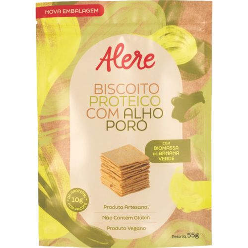 Biscoito Proteico com Alho Poró Sem Glúten Alere 55g Biscoito Proteico com Alho Poró Sem Glúten Alere 55g