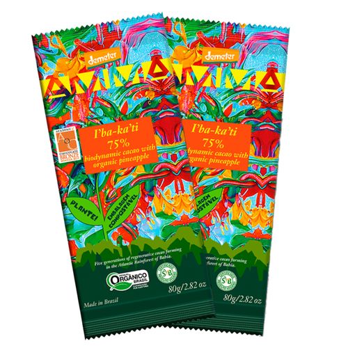 Kit 2X: Chocolate I'BA-KA'TI 75% Cacau com Abacaxi Biodinâmico Demeter Amma Chocolate 80g Kit 2X: Chocolate I'BA-KA'TI 75% Cacau com Abacaxi Biodinâmico Demeter Amma Chocolate 80g
