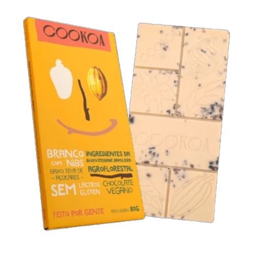 Chocolate Branco com Nibs Vegano Cookoa 80g Chocolate Branco com Nibs Vegano Cookoa 80g