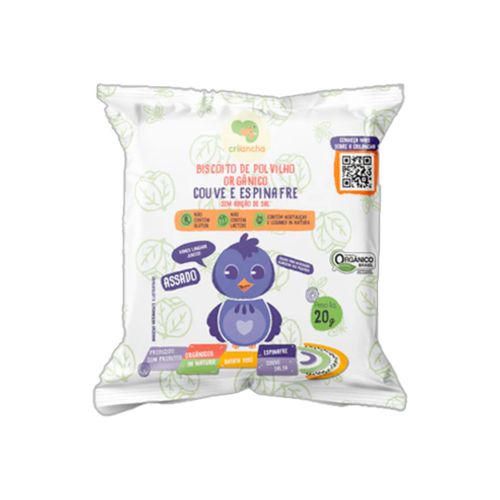 Biscoito de Polvilho Couve e Espinafre Vegano Orgânico Crilancha 20g Biscoito de Polvilho Couve e Espinafre Vegano Orgânico Crilancha 20g