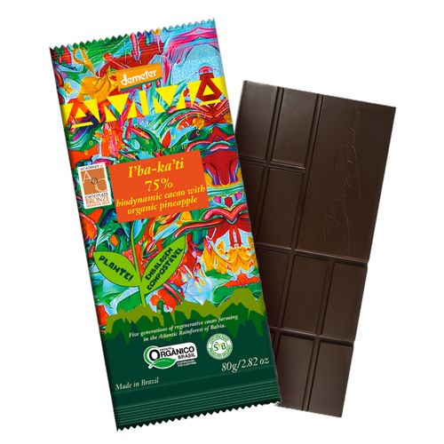 Chocolate I'BA-KA'TI 75% Cacau com Abacaxi Biodinâmico Demeter Amma Chocolate 80g Chocolate I'BA-KA'TI 75% Cacau com Abacaxi Biodinâmico Demeter Amma Chocolate 80g