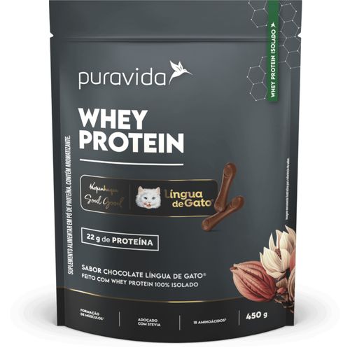 Whey Protein Isolado Chocolate Língua De Gato Puravida 450g Lingua de Gato