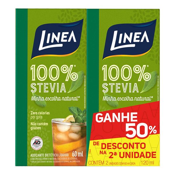 Kit Adoçante Líquido Linea Stévia 60ml + 60ml Kit Adoçante Líquido Linea Sucralose 60ml + 60ml