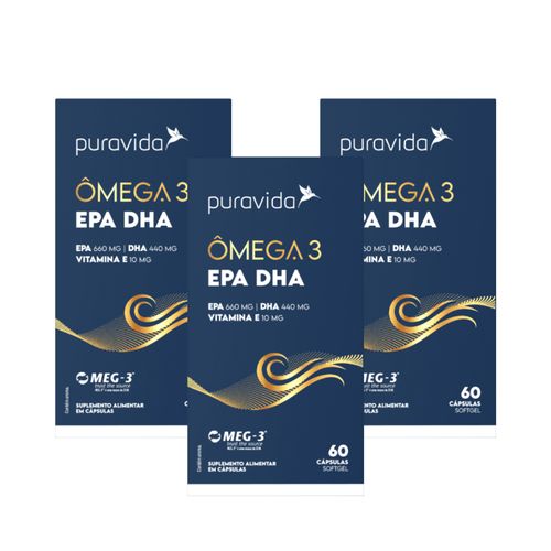 Kit 3 Ômega 3 Epa E Dha Vitamina Puravida Sem Sabor Kit 3 Ômega 3 Epa E Dha Vitamina Puravida Sem Sabor