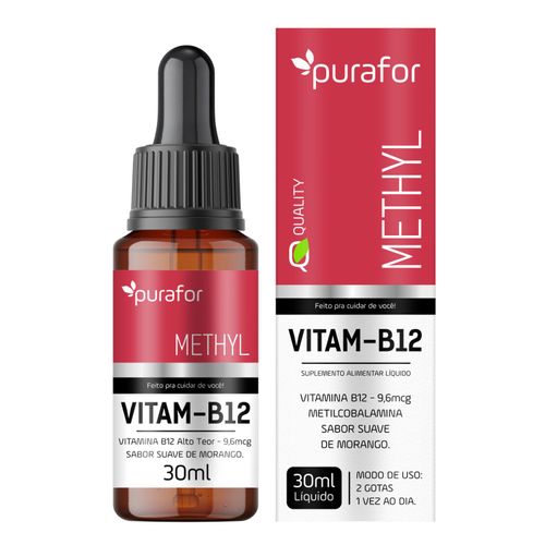 Vitamina B12 Metilcobalamina 30ml Purafor – Sabor Morango, Alta Absorção