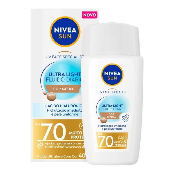 Protetor Solar Facial Nivea Sun FPS 70 UV Face Specialist Ultra Light Cor Média 40ml Fluido Diário