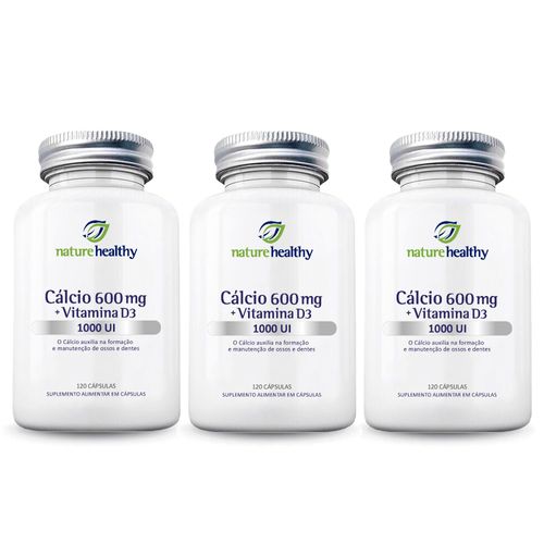 COMBO c/ 3 - CÁLCIO 600MG + VITAMINA D3 1000UI c/ 120 NATURE HEALTHY