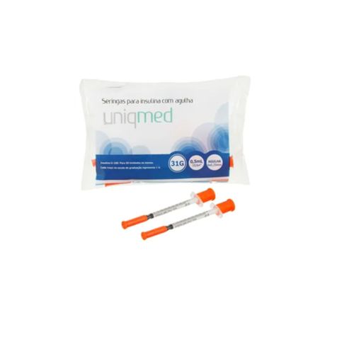 Seringa 0,5mL com agulha 6mm X 31G  para insulina (pacote com 10 unidades) - Uniqmed Seringa 0,5mL com agulha 6mm X 31G  para insulina (pacote com 10 unidades) - Uniqmed