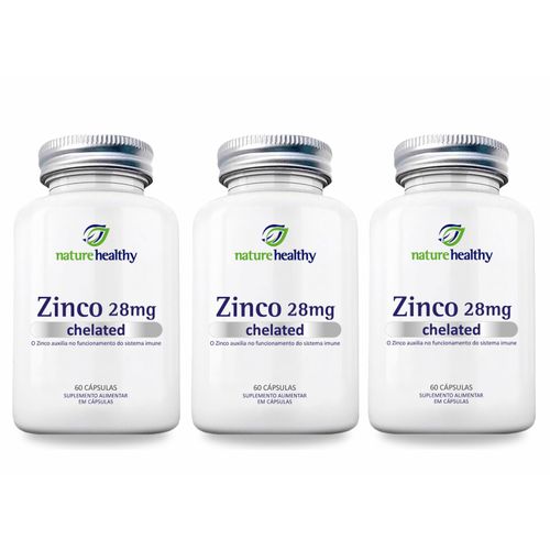 COMBO c/ 3 - ZINCO QUELATO 28MG c/ 60 NATURE HEALTHY