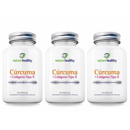 COMBO c/ 3 - EXTRATO DE CÚRCUMA LONGA 130MG + COLÁGENO TIPO II 40MG c/ 30 NATURE HEALTHY