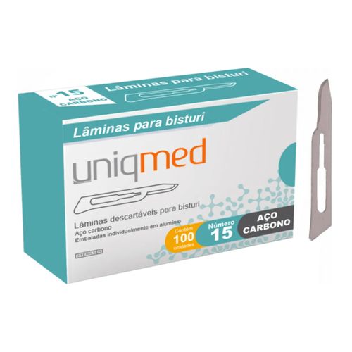 Laminas para Bisturi em Aço Carbono N15 (caixa com 100 unidades) - Uniqmed Laminas para Bisturi em Aço Carbono N15 (caixa com 100 unidades) - Uniqmed