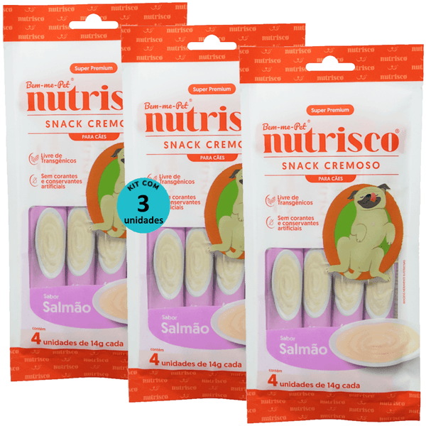 SNACK CREMOSO NUTRISCO CÃES 14G SALMÃO COM 4 UN - KIT COM 3