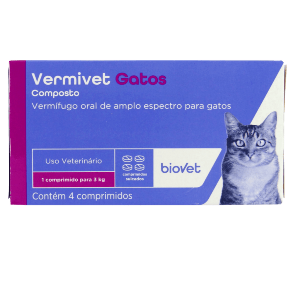 Vermífugo para Gatos Vermivet 300mg C/ 4 Comprimidos - Kit c/ 15 caixas ...