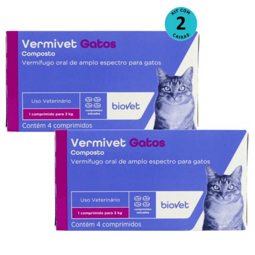 Vermífugo para Gatos Vermivet 300mg C/ 4 Comprimidos - Kit c/ 2 caixas Vermífugo para Gatos Vermivet 300mg C/ 4 Comprimidos - Kit c/ 2 caixas