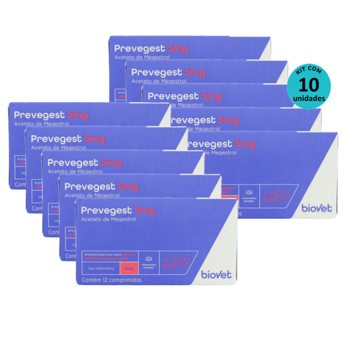 Kit Anticoncepcional Preve-Gest Biovet 5mg c/ 12 Comprimidos C/ 10 unidades