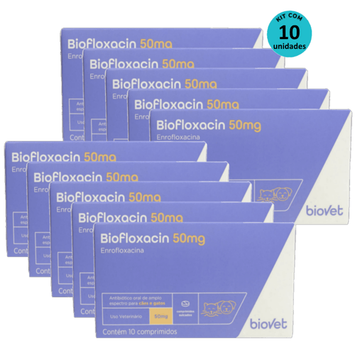 Kit 10 Biofloxacin 50mg C/ 10 Comprimidos- Biovet Kit 10 Biofloxacin 50mg C/ 10 Comprimidos- Biovet
