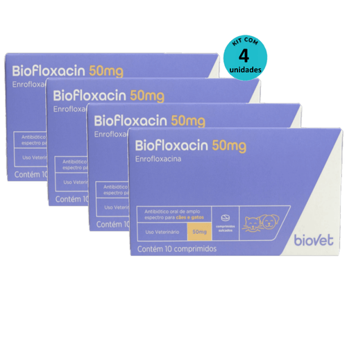 Kit 4 Biofloxacin 50mg C/ 10 Comprimidos- Biovet Kit 4 Biofloxacin 50mg C/ 10 Comprimidos- Biovet