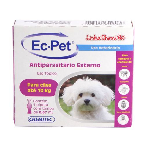 Antiparasitário Ec-Pet Chemitec c/ 1 Pipeta de 0,67ml p/ Cães Até 10kg Antiparasitário Ec-Pet Chemitec c/ 1 Pipeta de 0,67ml p/ Cães Até 10kg