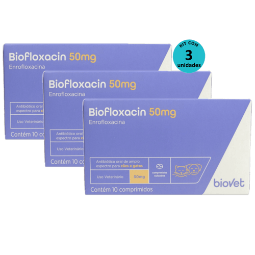 Kit 3 Biofloxacin 50mg C/ 10 Comprimidos- Biovet Kit 3 Biofloxacin 50mg C/ 10 Comprimidos- Biovet