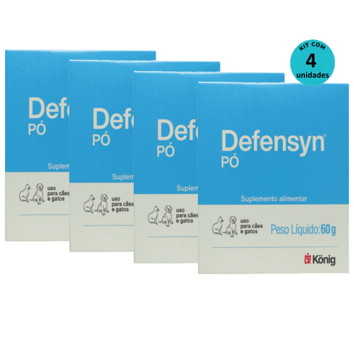Kit 4 Suplemento Alimentar Defensyn Pó König 60g p/ Cães e Gatos