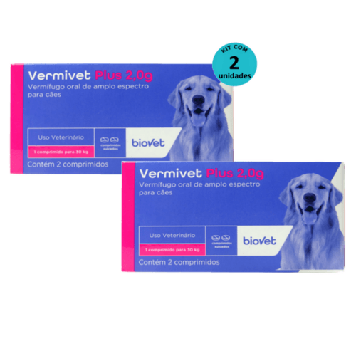 Kit Vermífugo Vermivet Plus Biovet 2g c/ 2 Comprimidos C/ 2 unidades