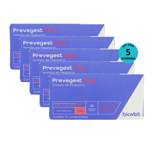 Kit Anticoncepcional Preve-Gest Biovet 5mg c/ 12 Comprimidos C/ 5 unidades