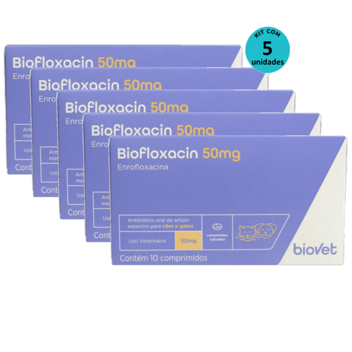 Kit 5 Biofloxacin 50mg C/ 10 Comprimidos- Biovet Kit 5 Biofloxacin 50mg C/ 10 Comprimidos- Biovet