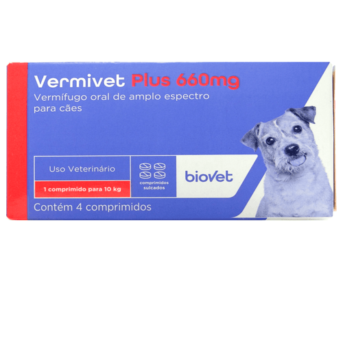 Vermífugo Vermivet Plus Biovet 660mg c/ 4 Comprimidos Vermífugo Vermivet Plus Biovet 660mg c/ 4 Comprimidos