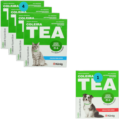 Kit 4 Coleiras TEA Gatos + 1 Coleira Cães Médios C/ 57cm- König
