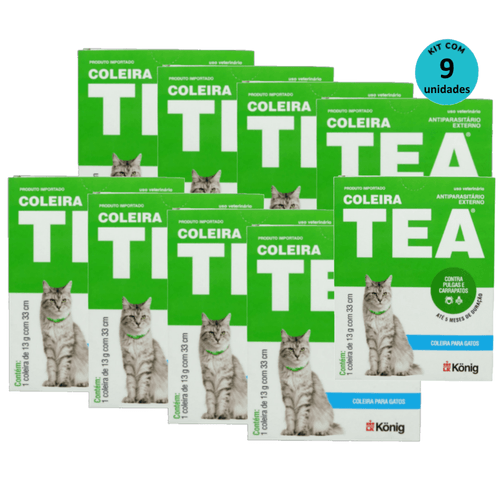 Coleira Tea Contra Pulgas E Carrapatos P/ Gatos König 13g C/ 33cm Kit C/ 9 Unid.
