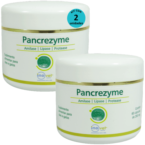 Pancrezyme 60 Cápsulas 280mg Para Cães e Gatos Inovet Kit Com 2 Pancrezyme 60 Cápsulas 280mg Para Cães e Gatos Inovet Kit Com 2