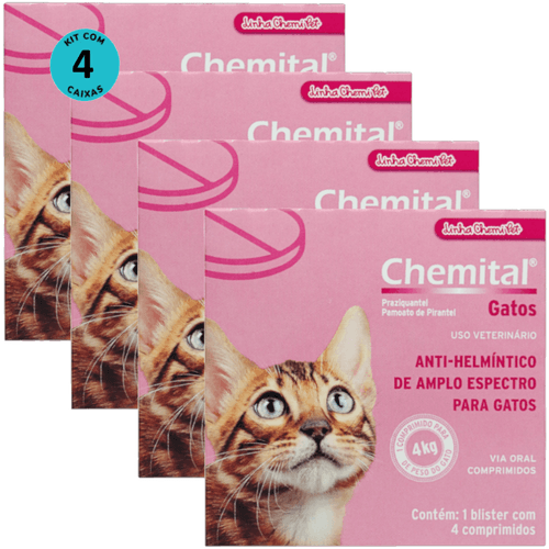Chemital Com 4 Comprimidos Chemitec Vermífugo Para Gatos Kit Com 4 Cx Chemital Com 4 Comprimidos Chemitec Vermífugo Para Gatos Kit Com 4 Cx
