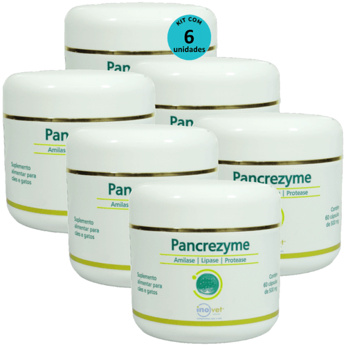 Pancrezyme 60 Cápsulas 500mg Para Cães e Gatos Inovet Kit Com 6 Pancrezyme 60 Cápsulas 500mg Para Cães e Gatos Inovet Kit Com 6