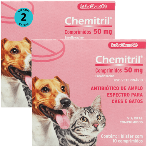 Chemitril 50mg Com 10 Comprimidos Para Cães e Gatos Chemitec Kit Com 2 Chemitril 50mg Com 10 Comprimidos Para Cães e Gatos Chemitec Kit Com 2