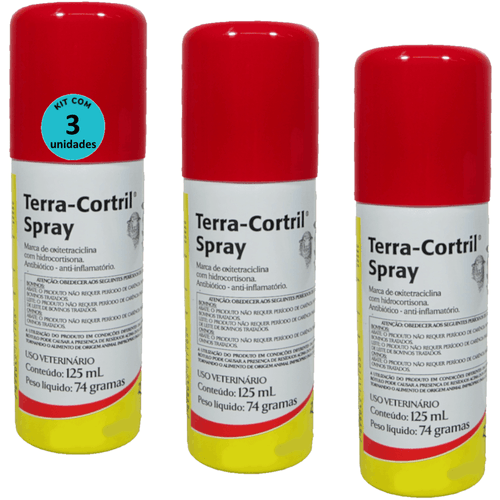 Terra-Cortril Spray 125ml Zoetis Kit com 3 Terra-Cortril Spray 125ml Zoetis Kit com 3