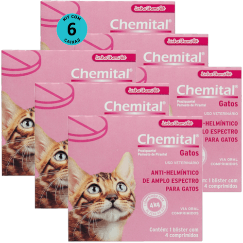 Chemital Com 4 Comprimidos Chemitec Vermífugo Para Gatos Kit Com 6 Cx Chemital Com 4 Comprimidos Chemitec Vermífugo Para Gatos Kit Com 6 Cx